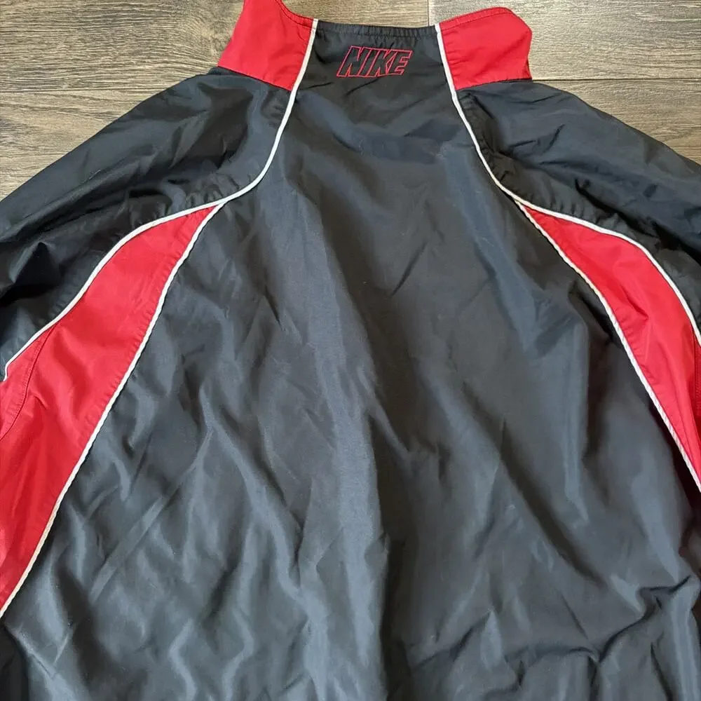 VTG Y2K Nike XXL Windbreaker Jacket Black Red Colorblock Swoosh Track 2000s Zip